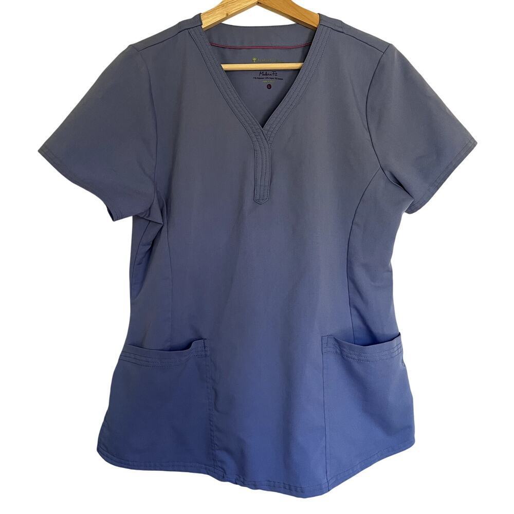 Healing Hands Purple Label Scrub Top Large Blue Women Modern Fit Stretch 2167